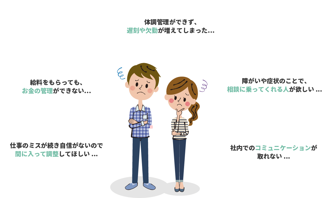仕事に対しての相談する相手が欲しい。もっと自分の病気に向き合っていきたい。病気との両立が難しい。金銭的な不安がある。